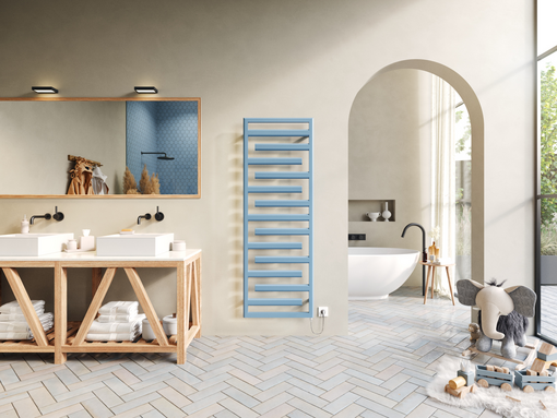 Zehnder_RAD_Tetris-EL_IHE_150-50_PastelBlue_bathroom_skandi Rendering Zehnder Tetris Decorative radiator Front view